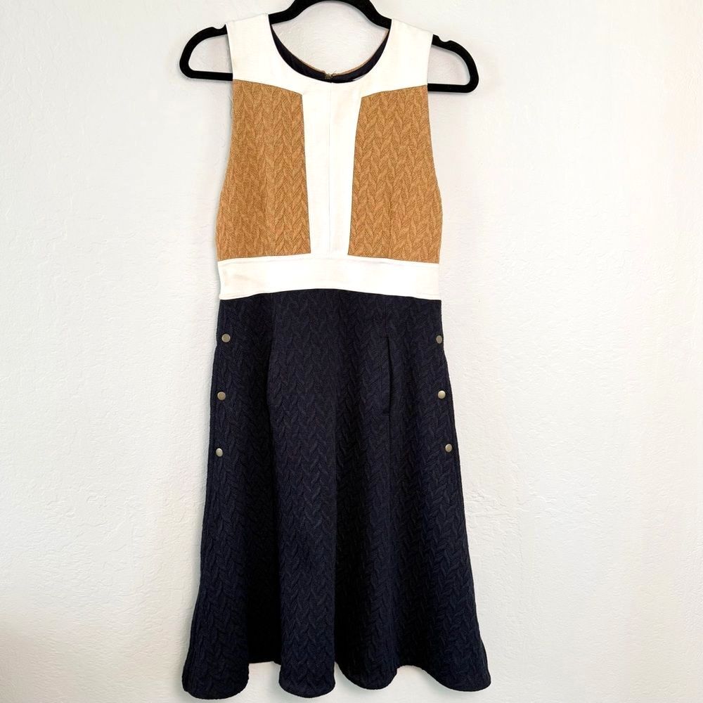 Maeve | Anthropologie Colorblock Midi Knit Dress Fit Flare Size 4 Chic